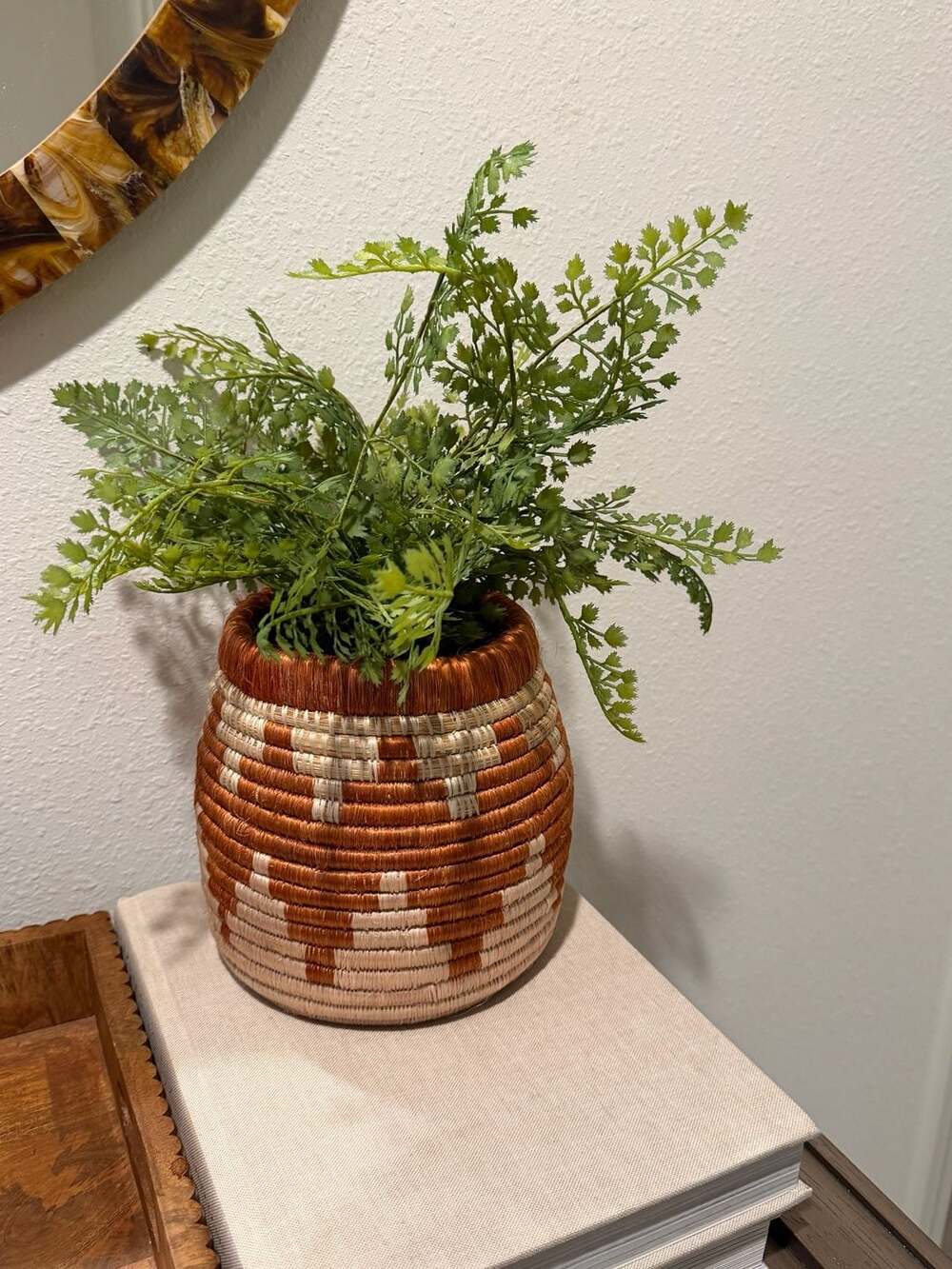 Kazi Handwoven Woven Planter, Rust and Cream Geometric Pattern